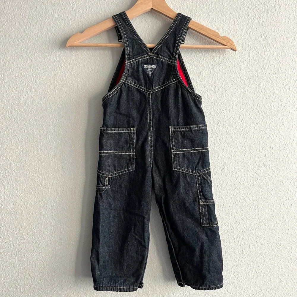 OshKosh Bgosh Kids 18M Fleece Lined Denim Bib Overalls Cabincore Chores Farm